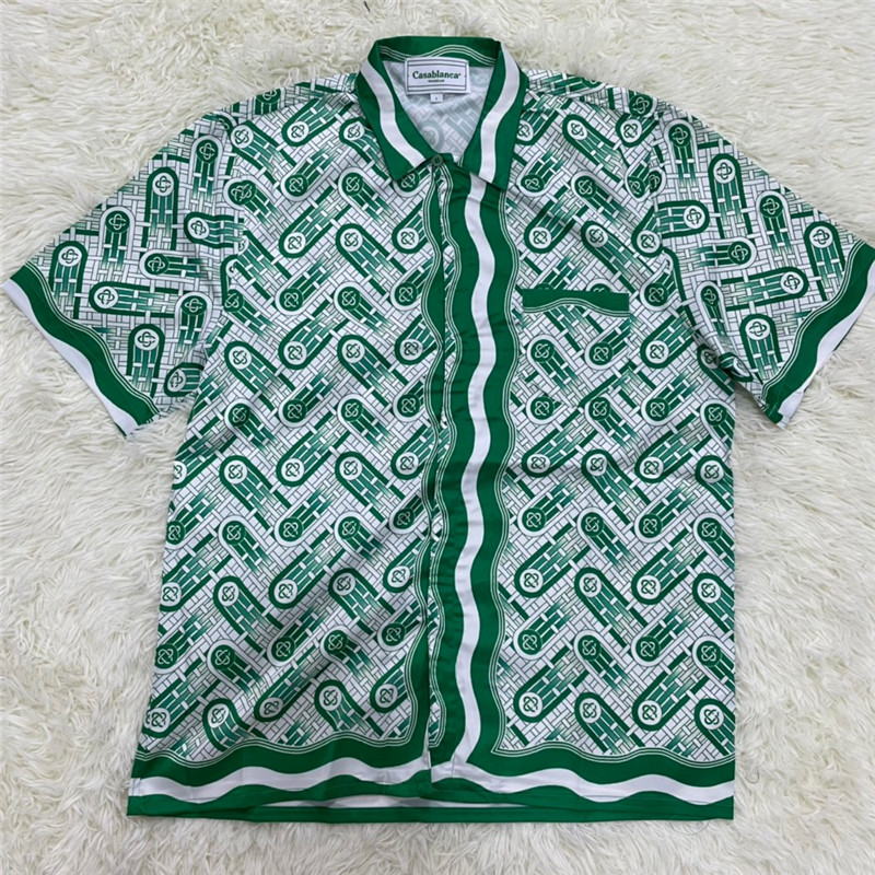 

2022ss Shirts Men Women 1 Top Hawaiian Full Print Green Short Sleeve Shirt
