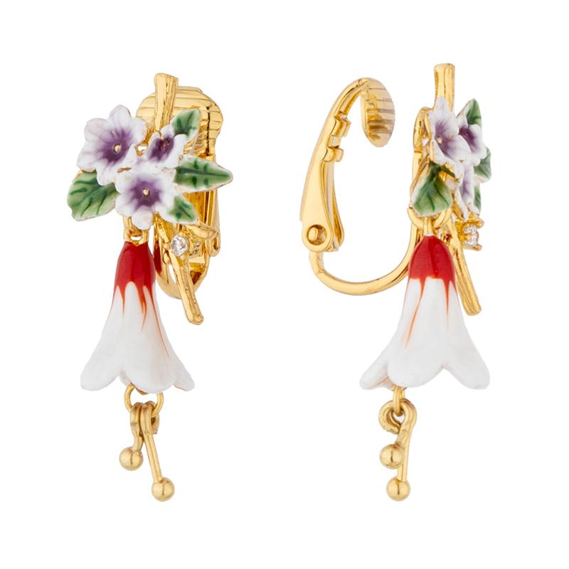 

Clip-on & Screw Back Jaeeyin 2022 Arrivals Lovely White Campsis Grandiflora Light Purple Mini Flower Country Style Green Leaf Earring Ear Cl