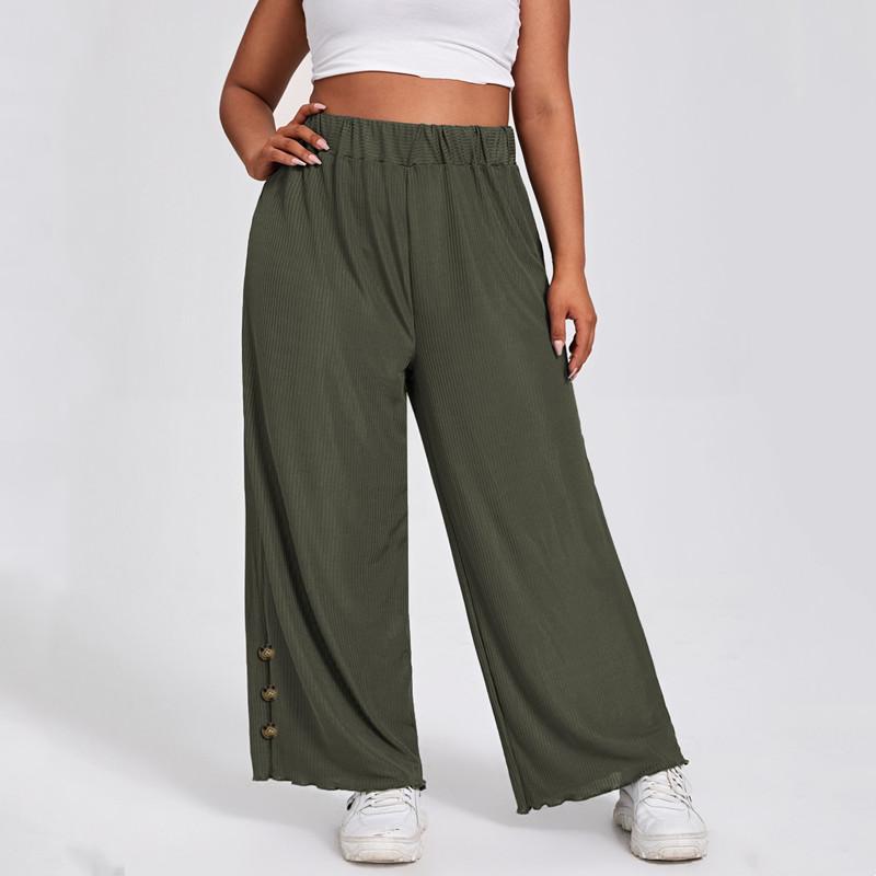 

Women's Plus Size Pants Elastic Waist Summer Elegant Wide Leg Women Button Design Loose Casual Straight Trousers Bottoms 6XL 7XLWomen's, Army green