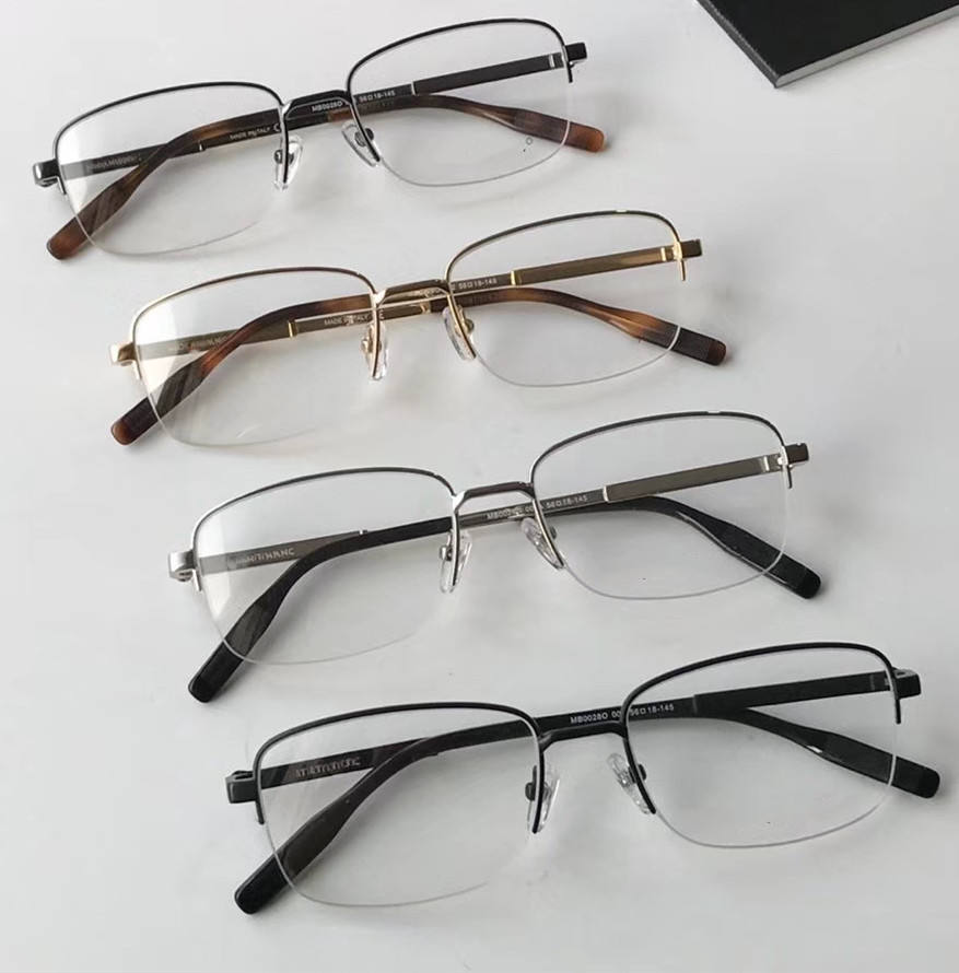 

Brand Men Optical Glasses Frame Business Eyeglass Frames for Man Gold Silver Designer Mens Myopia Eyeglasses Half Frame Eyewear 0028 with Original Case