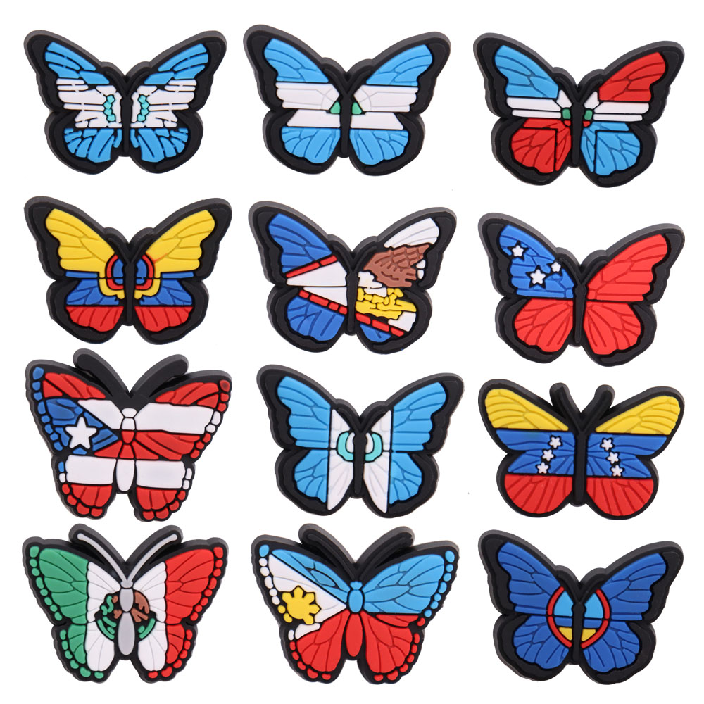 

100Pcs PVC Nation Butterfly Shoe Designer Decorations Buckle For Croc Charms Jibbitz Button