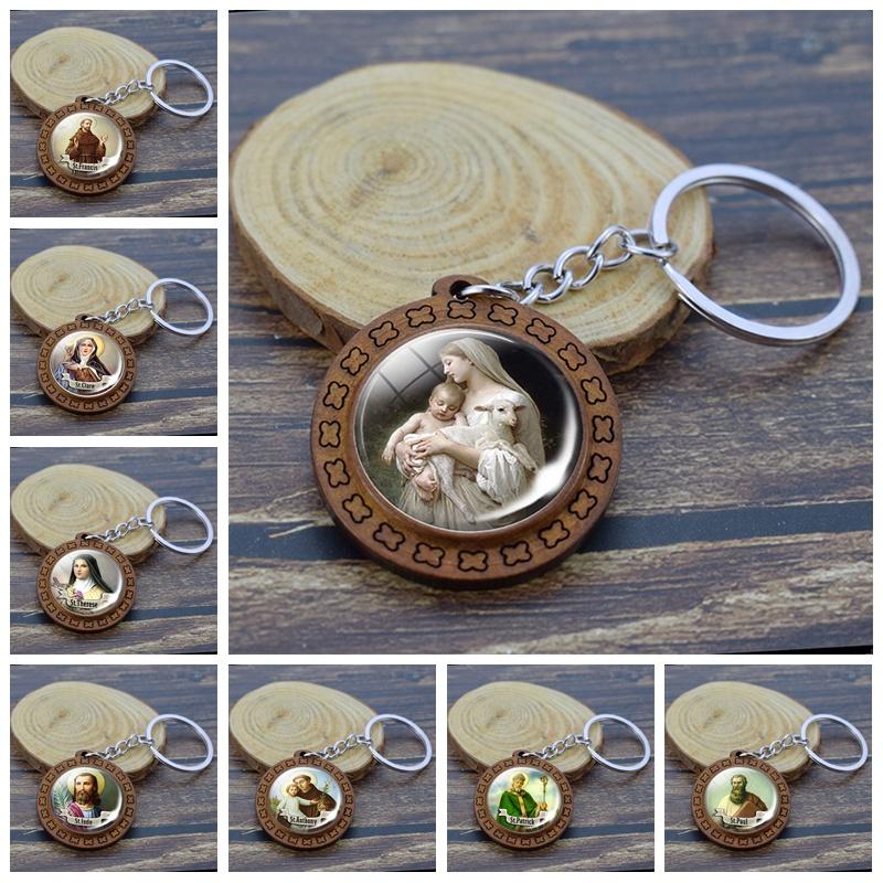 

Keychains Blessed Virgin Mary Baby Jesus Keychain Handmade Wood Key Chain Purse Accessories Catholic Christian Keyring
