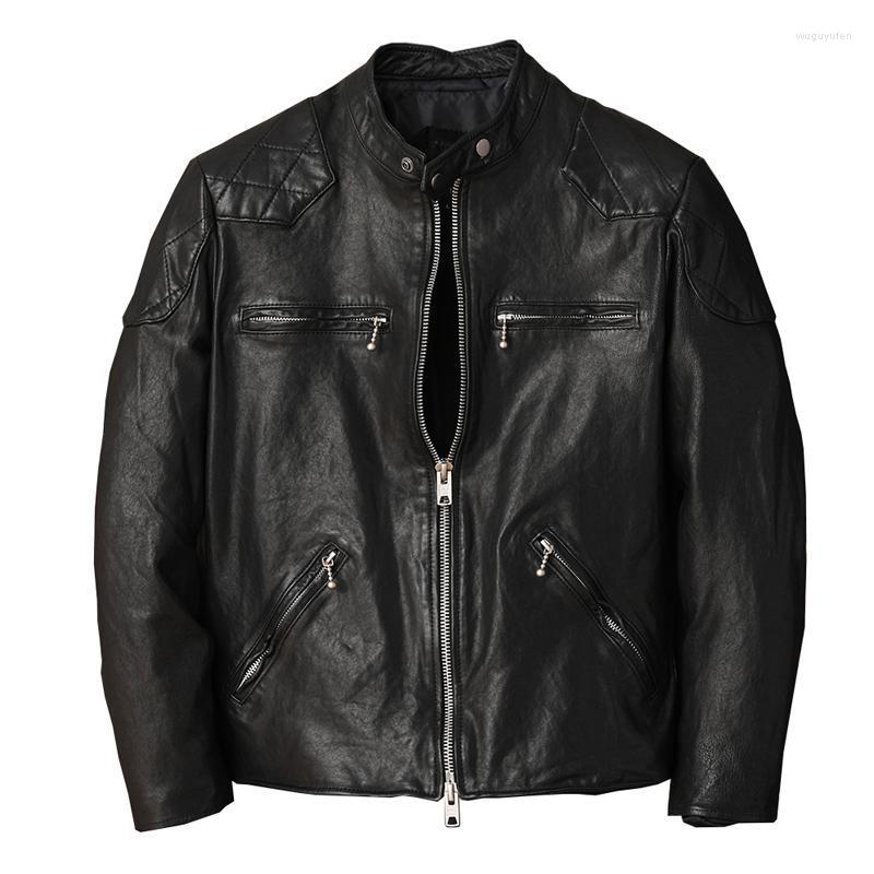 

Men' Leather & Faux 2022 Black Motorcycle Style Genuine Jacket Men Plus Size 5XL Real Thin Sheepskin Spring Slim Fit Short Biker Coat