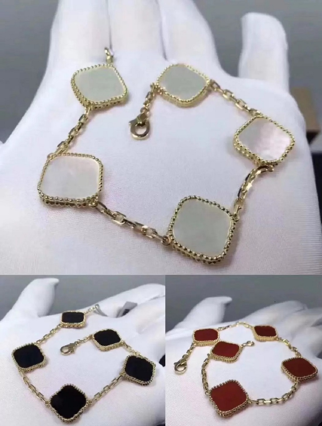 

4/Four Leaf Clover Charm Bracelets Bangle Link Chain Classic 18K Gold Agate Shell Mother-of-Pearl for Women&Girl Wedding Love bracelet Jewelry Women gift cleef with box