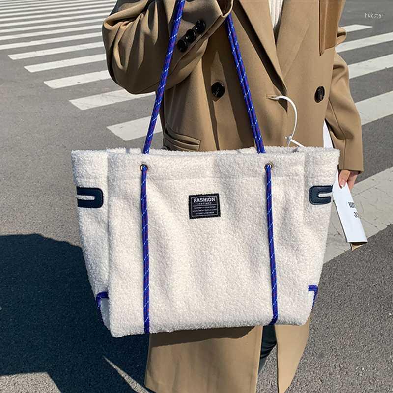 

Evening Bags Fashion Winter Design Lambswool Big Casual Totes Shoulder Women Handbag Purses 2022 Large Capacity Bag High QualityEvening, White