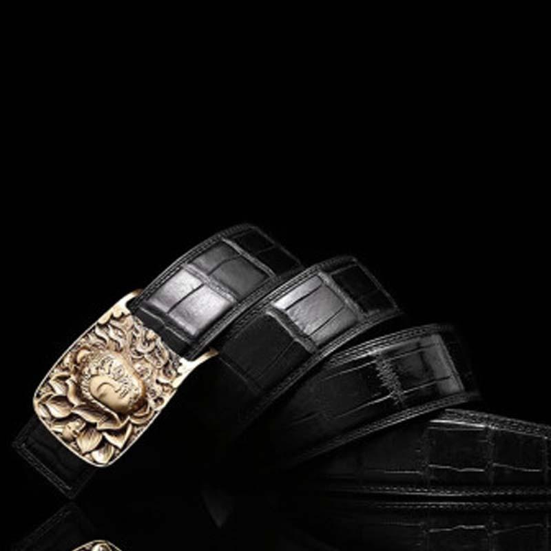 

Belts VVBrown Crocodile Male Men Belt Brass Smooth Buckle Crocodil Plate Buckles Business Leisure Brown, Black