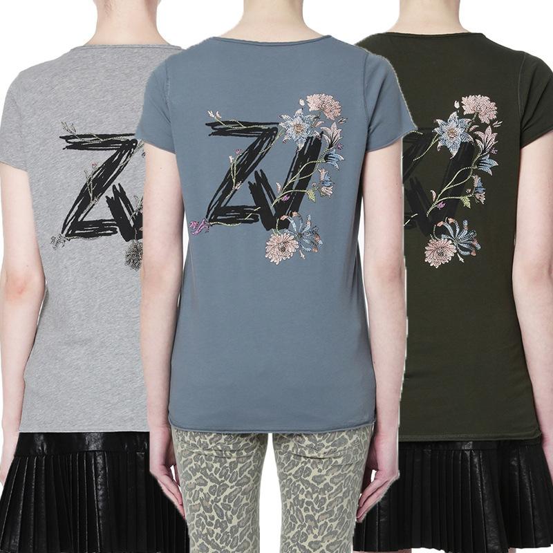 T-shirt pour femmes arrvial zv tshirts for women stass imprimer des décorations de diamant tshirt streetwearing zadig et voltaire femme tshirtswo
