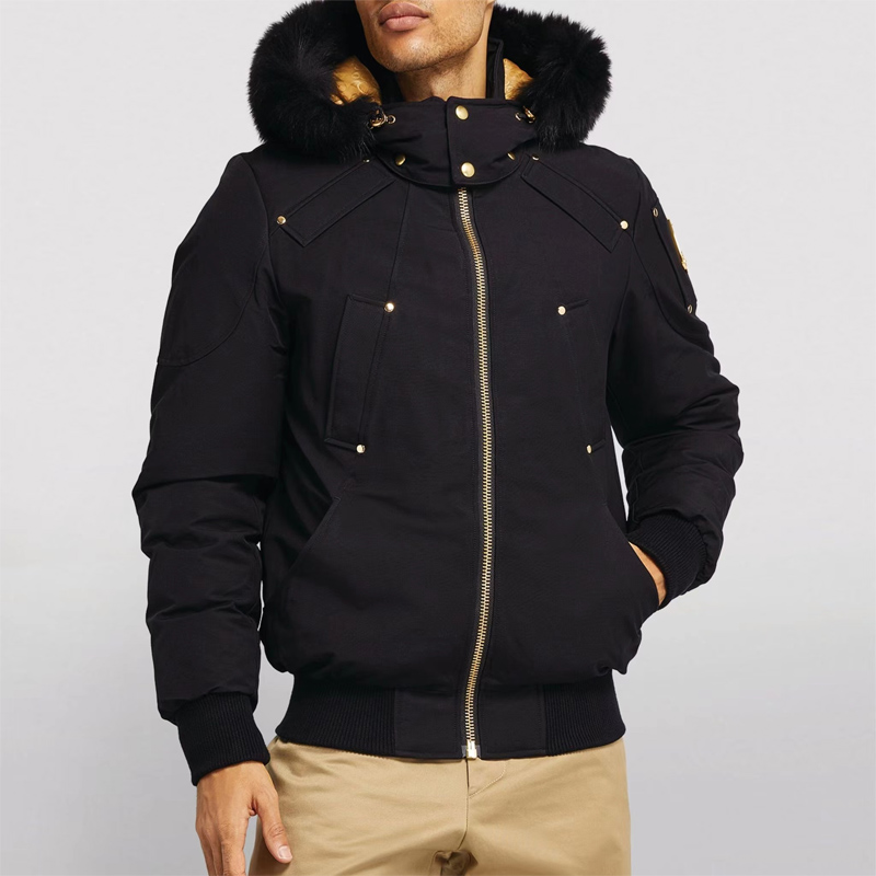 

Men's Gold Version Little Rapids Fox Fur-Trim Down Bomber Jacket, Black