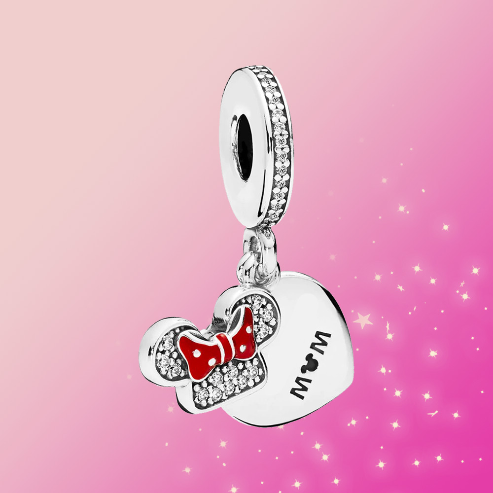 

925 Silver charm Mouse bow MOM Dangle charm pendant jewelry Fit Pandora Necklace