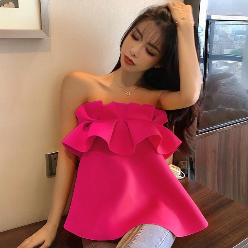 

EWQ] 2022 Autumn Women Fashion Sexy&club Blouse Long-sleeved Sleeveless Solid Color Minimalist Ruffles Loose Vest 8Q023 Women' Blouses, Black