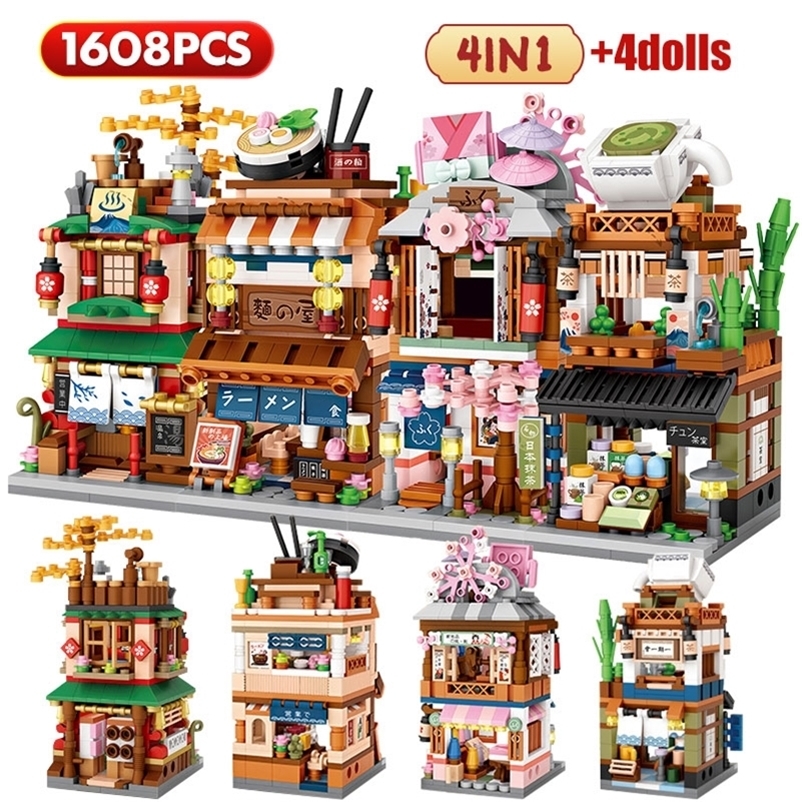 

Mini City Street View Noodle Shop House Building Blocks 4 in 1 Japanese Architecture Friends Figures Bricks Toys For Children 220719