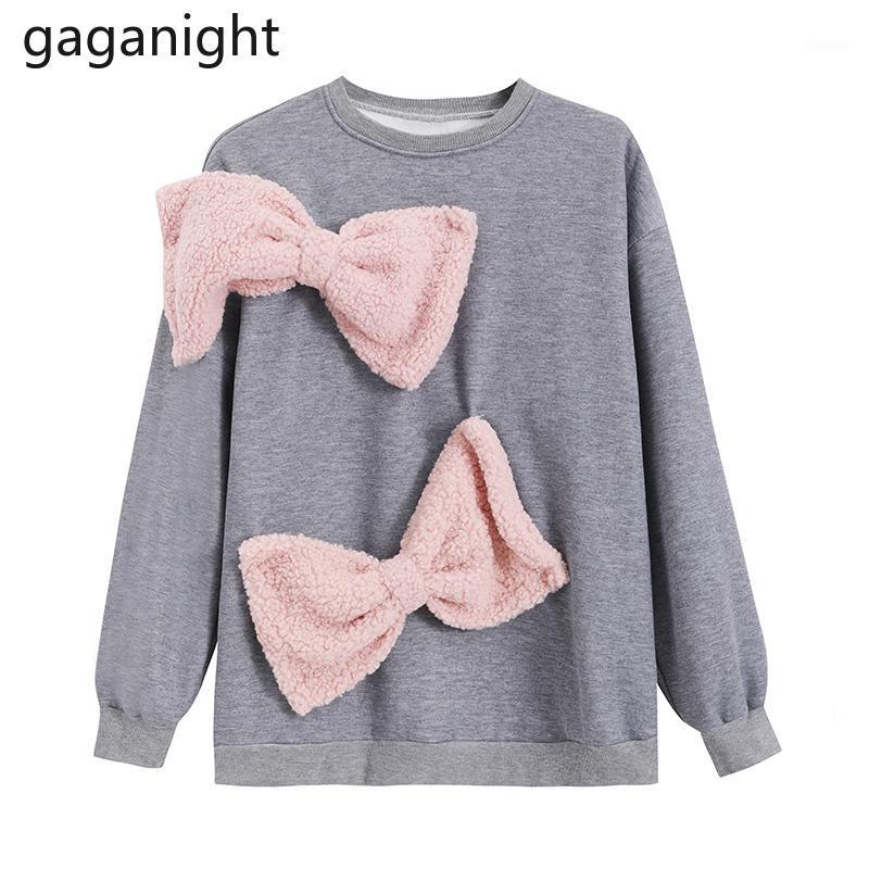 

Gaganight Korean Long Sleeve Bow Women Hoodies Autumn Winter Thick Sweatershirt Casual Loose Lady O Neck Hoodie Drop Women's & Sweatshirts, White