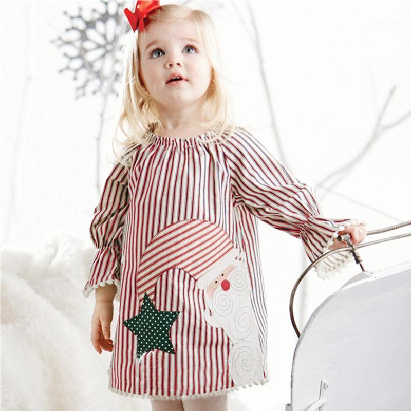 

Girl's Dresses Toddler Baby Girls Christmas Santa Striped Print Cotton Dress For Girl Outfits Princess Party Infantil Children Kids Suit, Red
