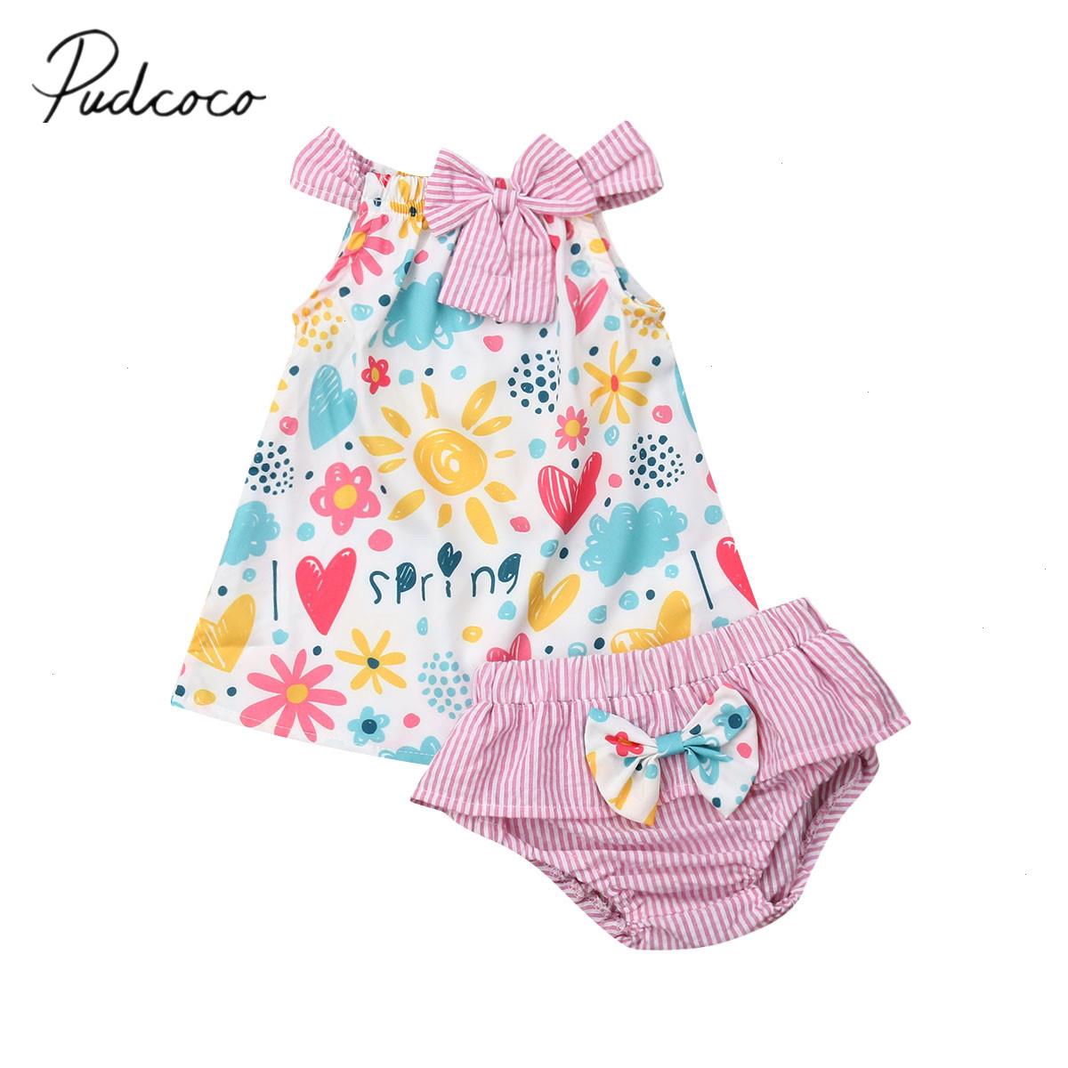 

Brand Infant Summer 2pcs Clothes Set Newborn Toddler Baby Girls Floral Outfits Cotton Tops Dress Pp Striped Shorts Sets, As picture