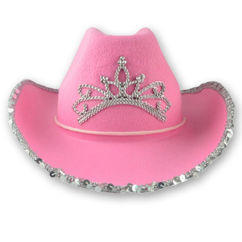 

Berets Western Cowboy Caps Crown Cowgirl Hat For Women Girl Pink Tiara Holiday Costume Party Feather Edge Fedora Cap, 01