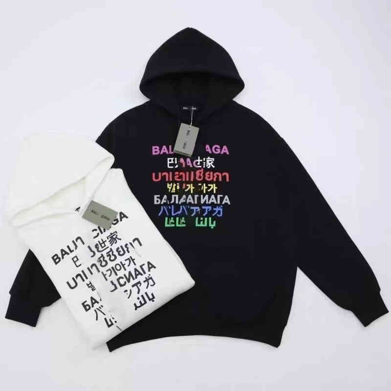 Designer Balanciagas Hoodie Mens Womans Lovers Cotton Vintage Luxe Fashion New Seven Language Color Letter Versatile Loose Balenciga Hooded-image-793733048