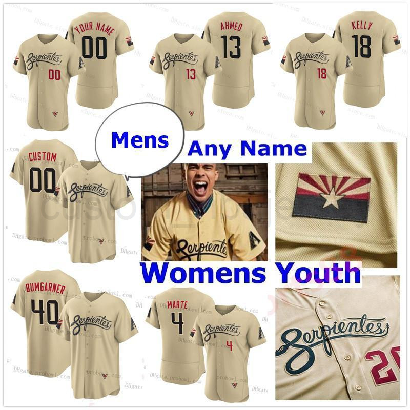 

2021 City Connect Serpientes Jersey Madison Bumgarner Randy Johnson Stephen Vogt Nick Ahmed Ketel Marte Kole Calhoun Peralta, Youth size s-xl
