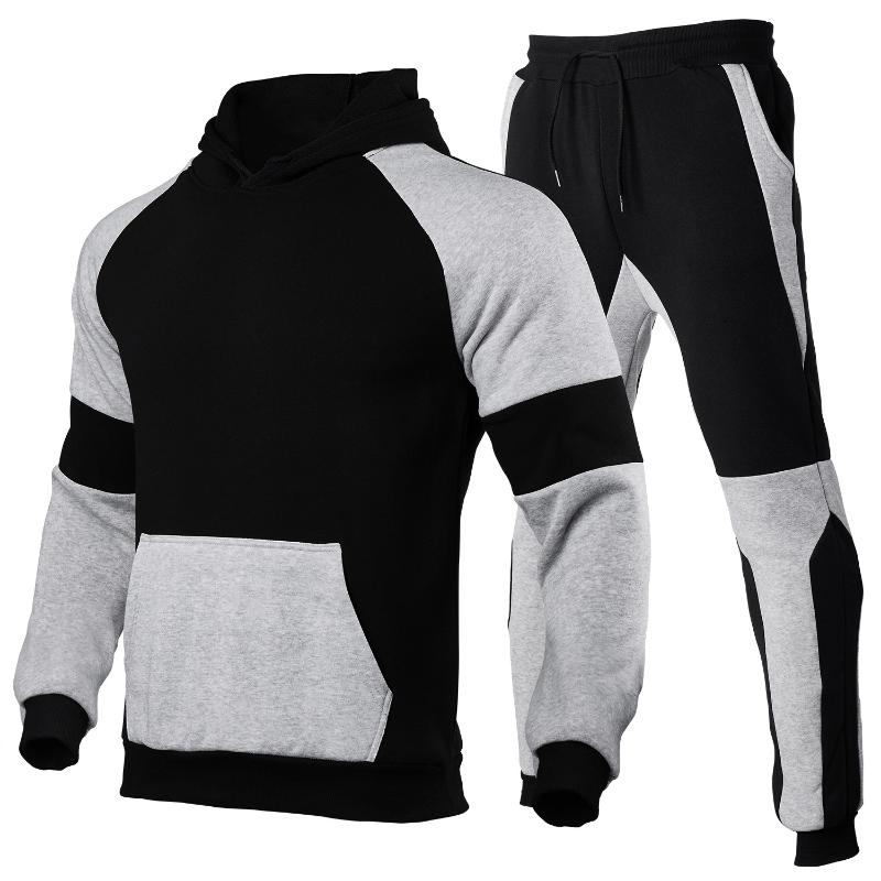 

Men' Tracksuits Men' Hoodies Suit Contrast Stitching Sports Blank Solid Color Pullover Logo CustomizationMen