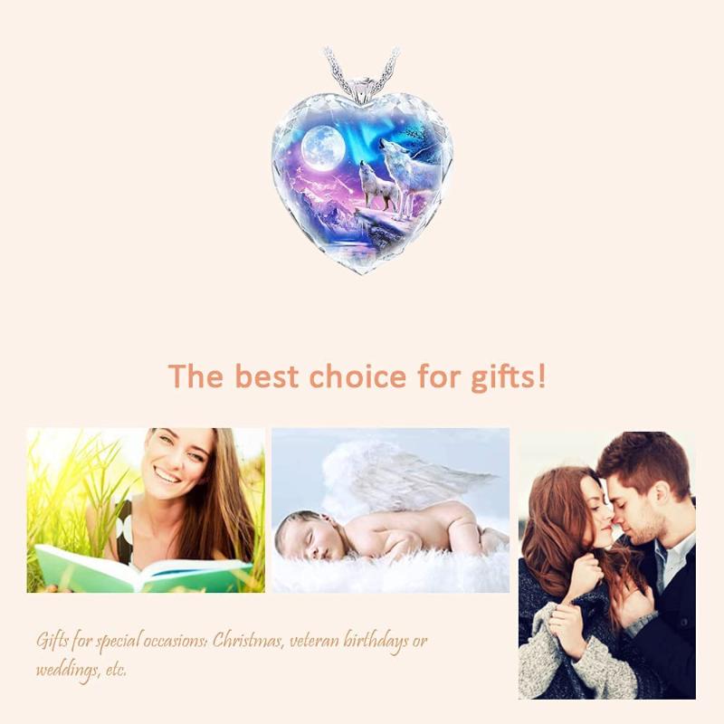 

Chokers Howling Wolf Glass Necklace Charm Unique Heart Pendant With Silver Long Chain Jewelry Gifts For Boys Men Girls WomenChokers