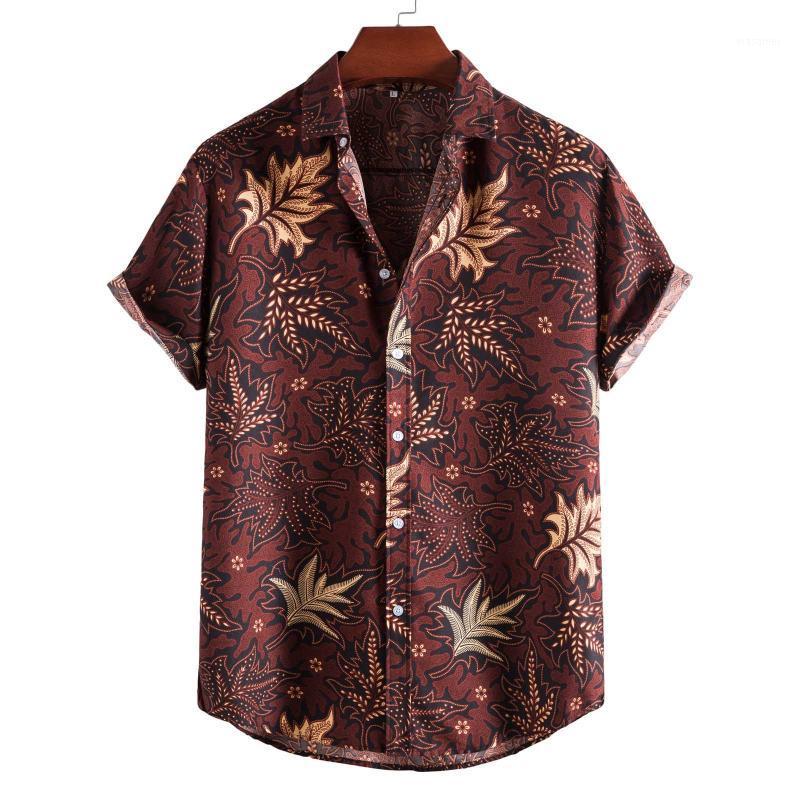

Men' Casual Shirts Hawaiian Loose Blouse Printed Short Sleeve Shirt Men Summer Vintage Ethnic Beachwear Clothing Male Camisas, As pic