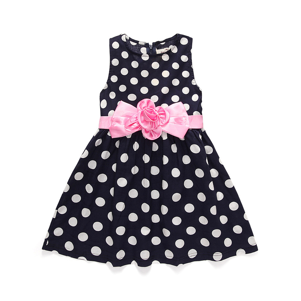Big Polka Dot Dress Baby Girls White Black Bow Belts Sash Designs Summer Dresses for Kids 1t to 7t-image-400921580