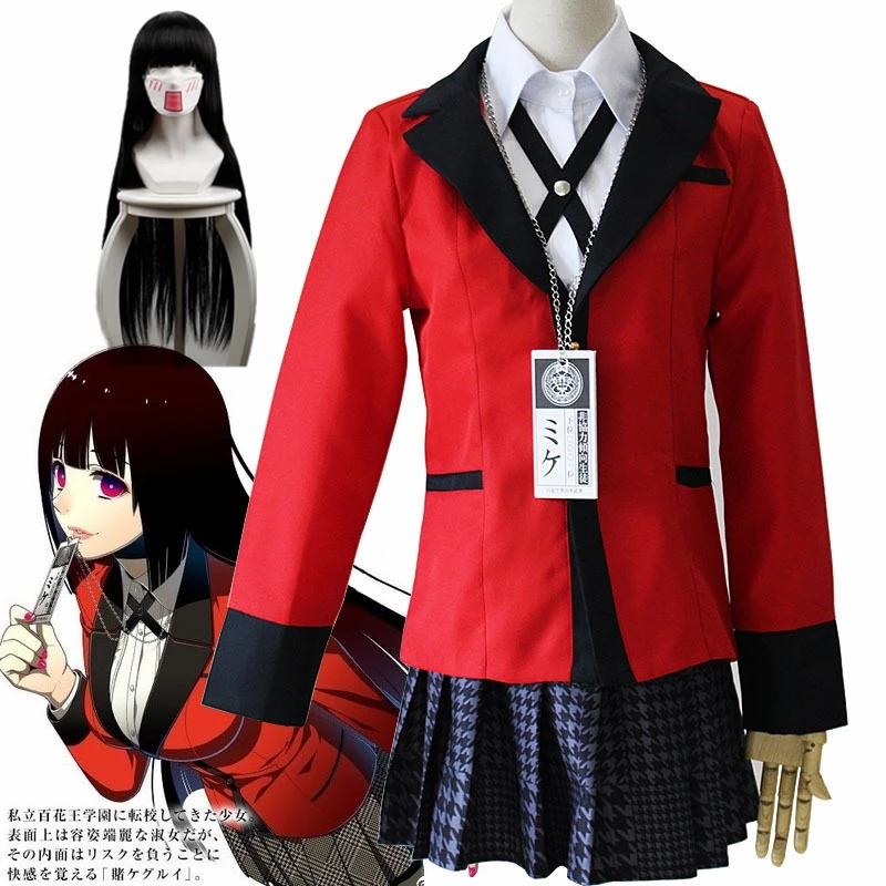 

Men' Tracksuits Kakegurui Jabami Yumeko Cosplay Costume Japanese High School JK Uniform Halloween Party Costumes 6pcs SetMen, Only wig