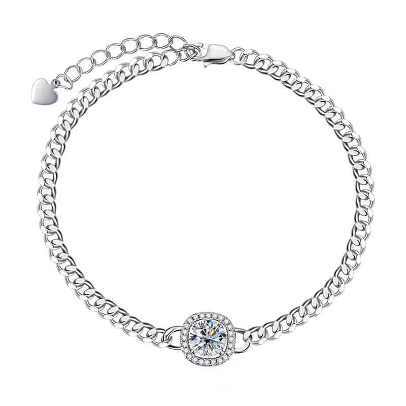 

Charm Bracelets Trendy 925 Sterling Silver 1ct D Color VVS1 Moissanite Cuban Chain Bracelet For Women Jewelry Diamond Test Pass BraceletsCha