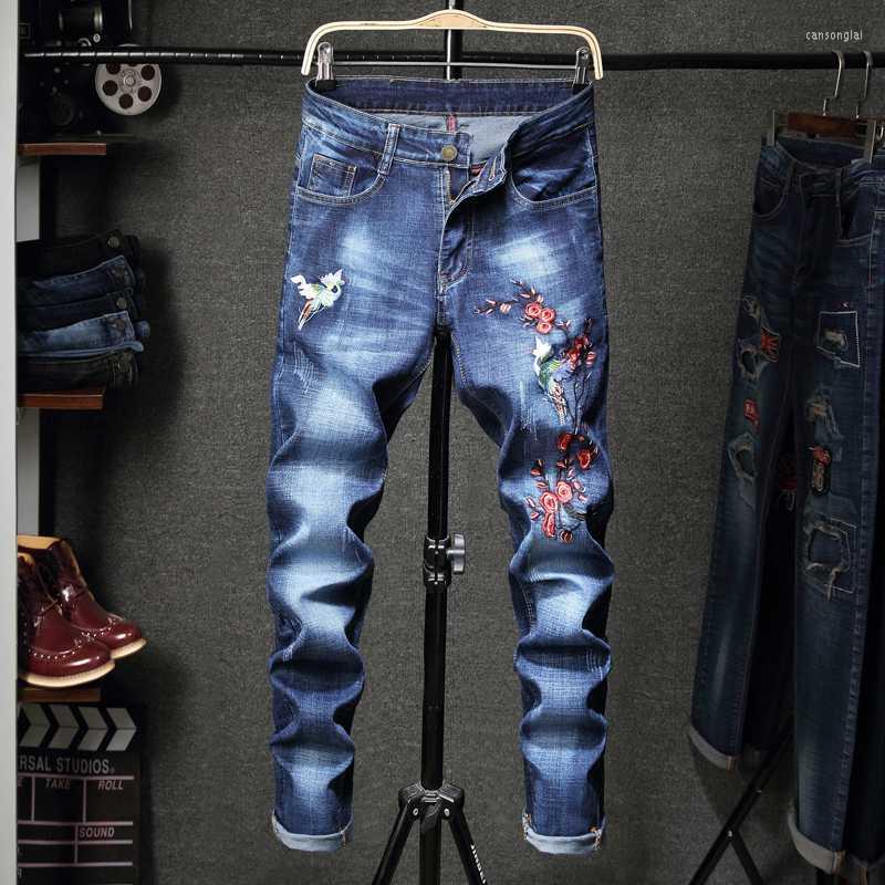 

Men's Jeans Arrival Four Seasons Fashion Embroidered Youth Trend Slim Men's Pants High Brand JeansMen's, Blue