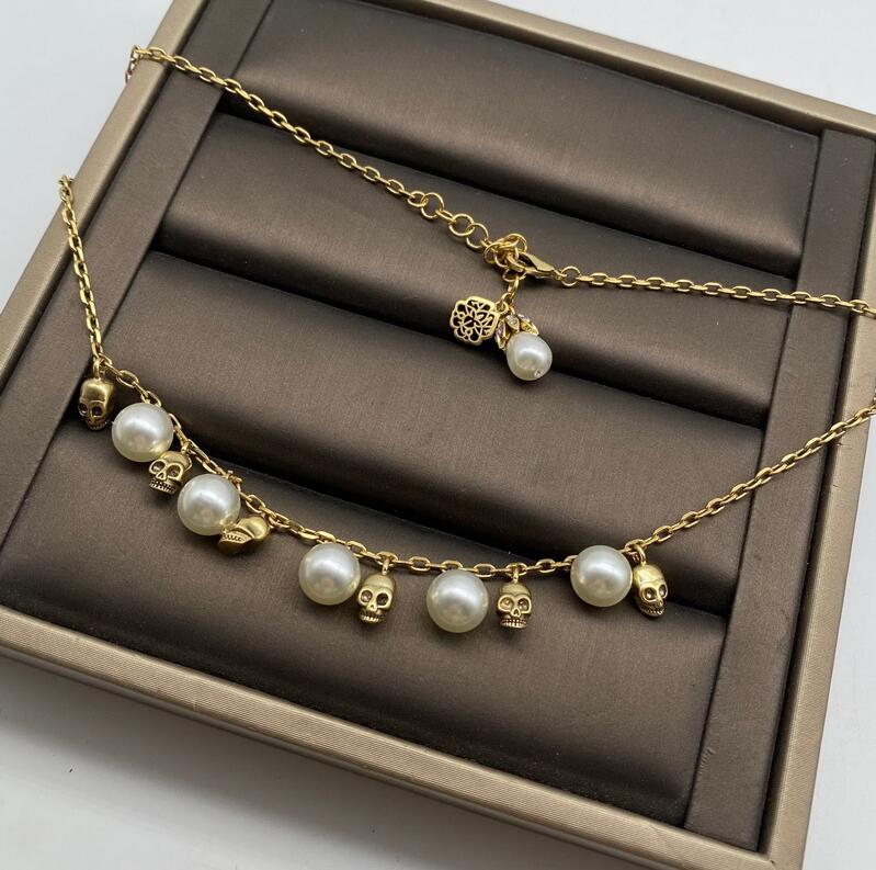 Nouveau conçu crânes perles pendentifs femmes collier dames Vintage laiton nacré colliers bijoux de créateur K10