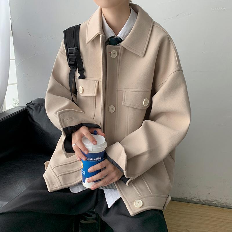 

Men's Wool & Blends Winter Short Woolen Coat Men Warm Fashion Pocket Casual Cloth Jacket Streetwear Korean Loose Mens Outerwear Kend22, Black