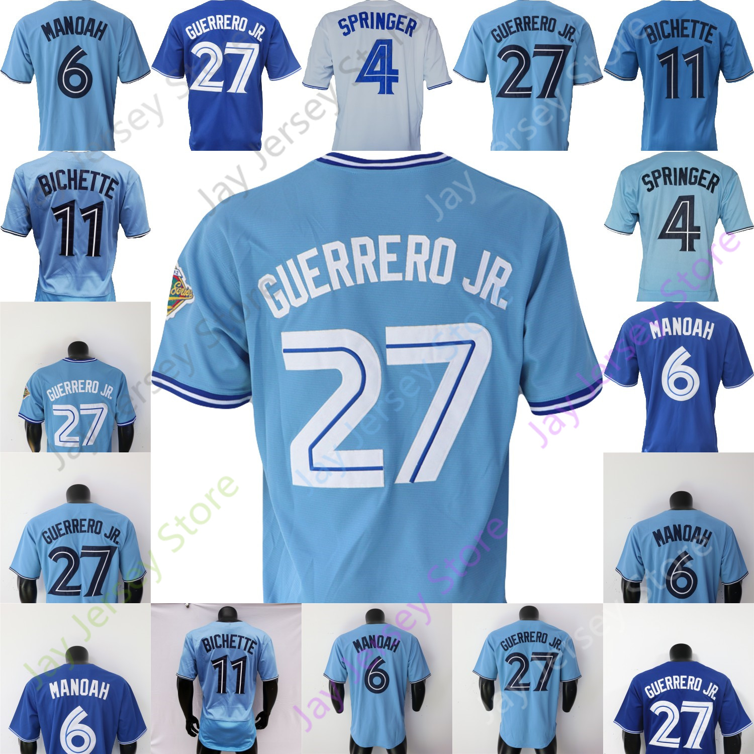 

George Springer Jersey Alek Manoah Bo Bichette Vladimir Guerrero Jr. 1992 Turn Back Baby Blue White Men Women Youth, 6 alek manoah baby blue fans