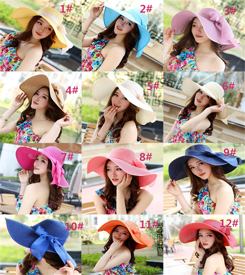 

FoldableS Lady beach straw hats Sun Hat Ladies Wide Brim Straws caps Outdoor Foldable Beachs Panama Hats DE332, Multi