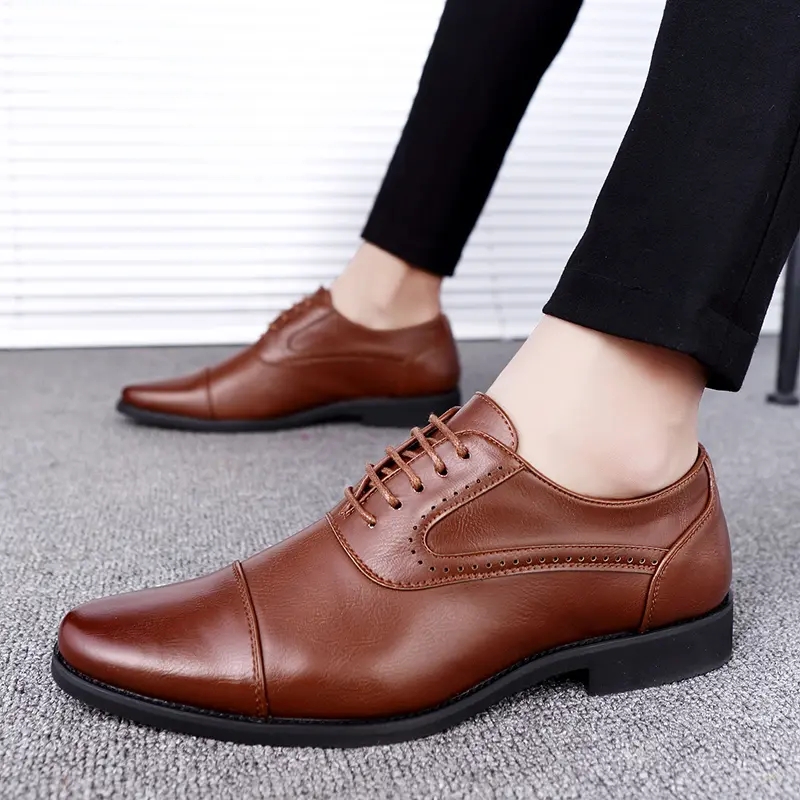 

Oxford Shoes Men PU Leather Solid Color Casual Fashion Pointed Toe Comfortable All-match Flat-heeled Lace-up Business Formal Shoes CP230, Clear