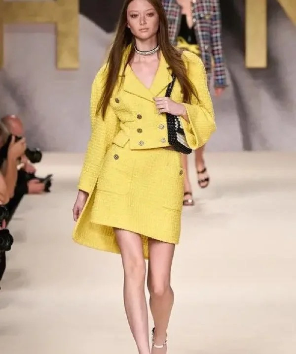 

Chan tweed jacket 2022 women's autumn winter logo jacket designer spring high quality coat, Yellow