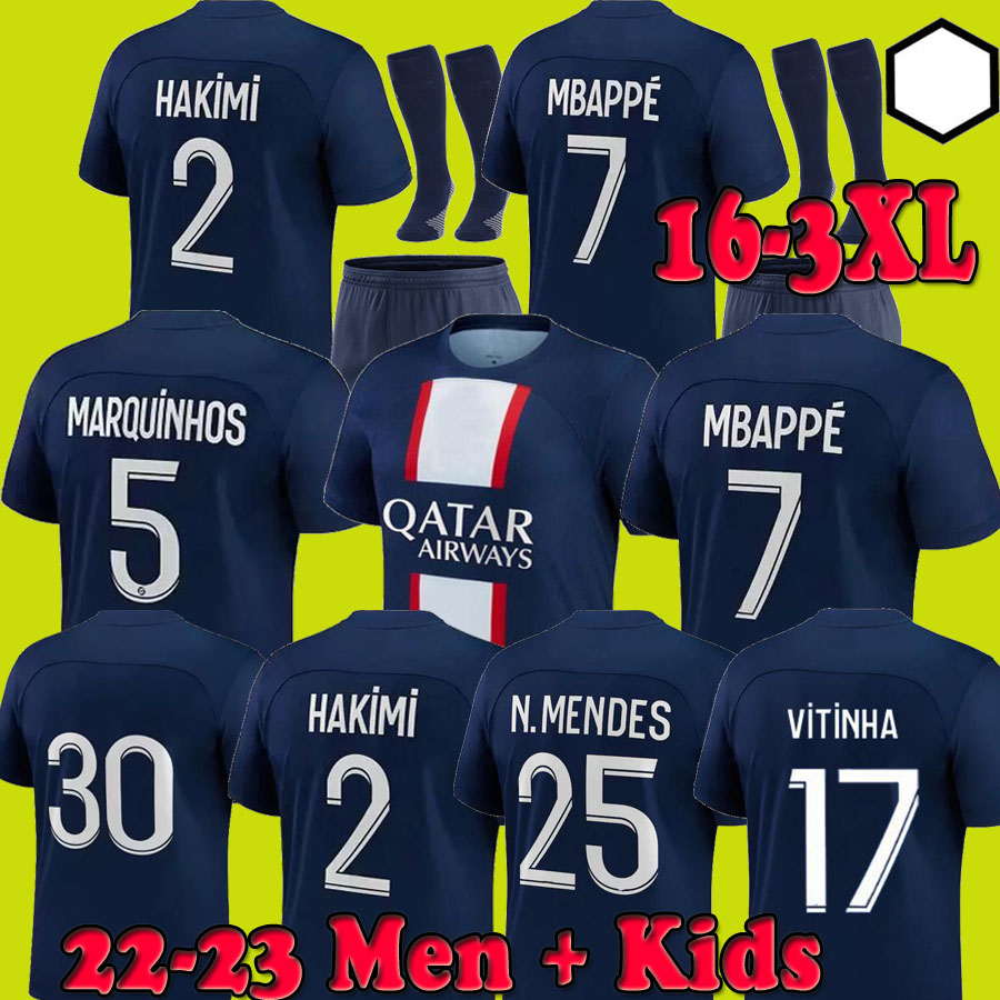 

MBAPPE HAKIMI soccer jersey Vitinha N.Mendes 21 22 23 Maillots de football 2022 2023 MARQUINHOS VERRATTI men kids kit shirt uniforms maillot foot HOMME ENFANT 3XL, Fourth no patch