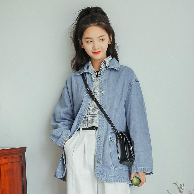 

Women' Jackets Women' Fashion Denim Street Style Long Sleeve Vintage Jean Jacket Loose Spring Autumn CoatWomen, Blue