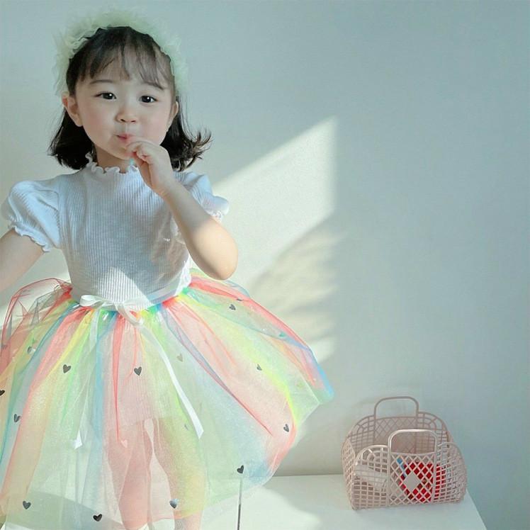 

Girl's Dresses Baby Girl Dress Korean Summer 2022 Children's Rainbow Fashion Patchwork Sweet Party Mesh ClothesGirl's, White