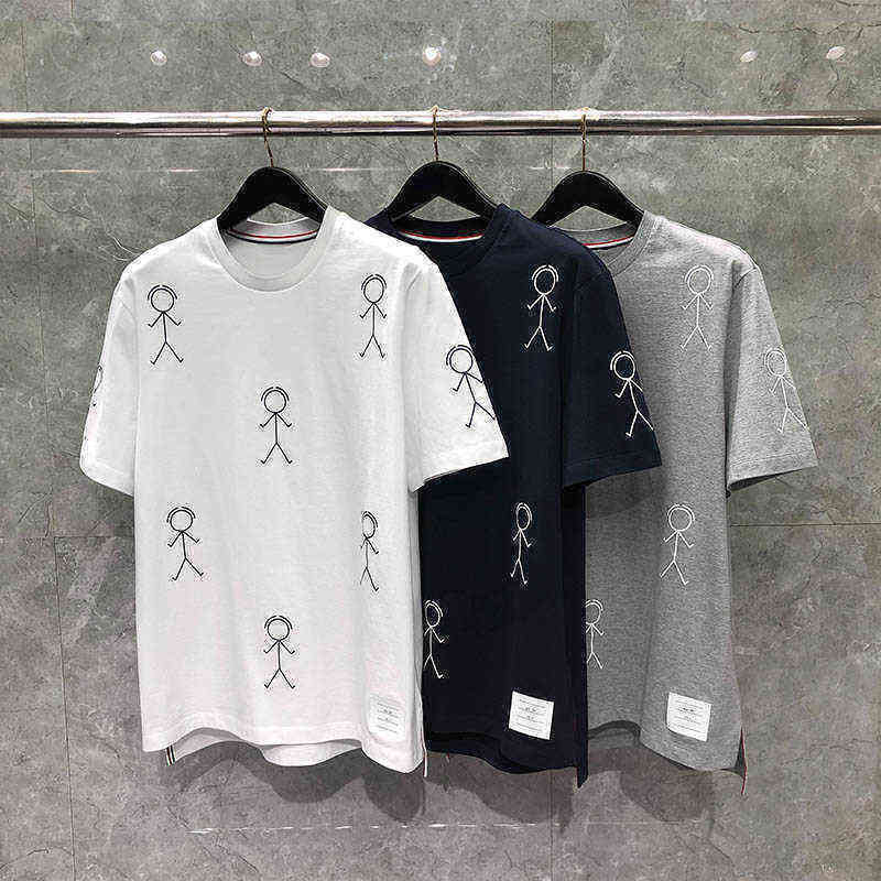 

TB Thom T-Shirt High Street Pure Cotton Matchstick Person Printing Oversize Original Standard Short Sleeve T Shirt for Men, White
