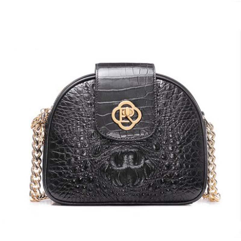 

Evening Bags Ouluoer Import Crocodile Bag Female Women Chain Small Round Package Fashion Packet One Shoulder, Black