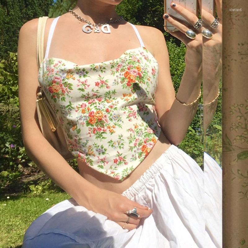 

Women' Tanks & Camis Spaghetti Strap Backless Sexy Print Club Cami Top 2022 Summer Women Cute Asymmetric Lace Up Sleeveless Crop Tops Stree