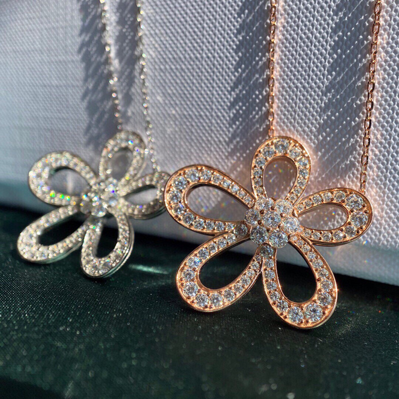

Designer Fashion Four Leaf Clover Sunflower Necklace Sterling Silver Diamond Earrings Brand Necklace and Earring Set with Gift Box Z11014