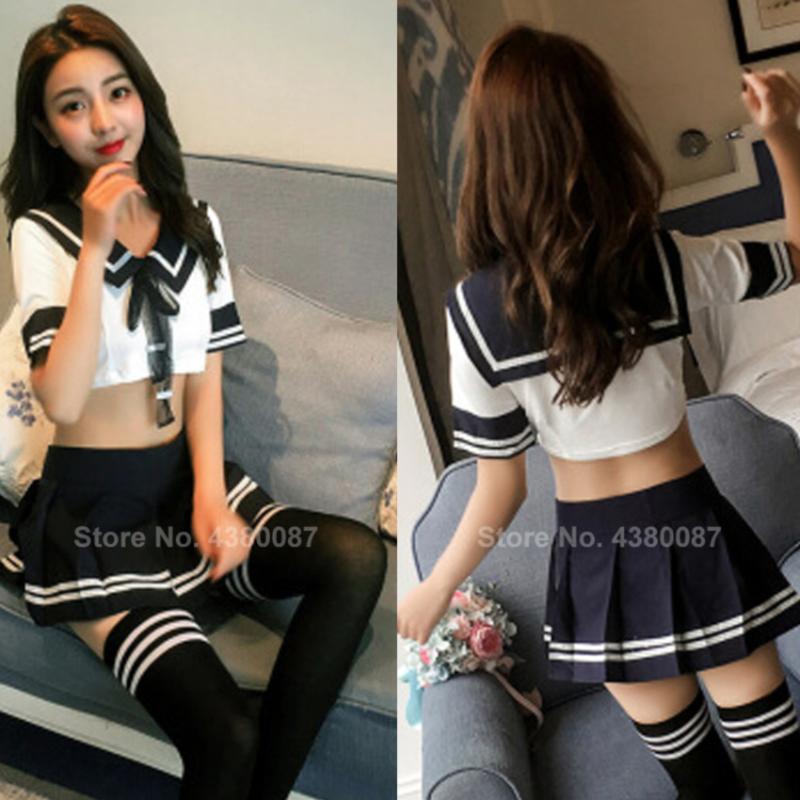 

Clothing Sets Girls Japanese Style Student Sexy School Uniforms For Women Tunic Top Skirt Navy Sailor Suit JK Costume LingerieClothing, Set with socks