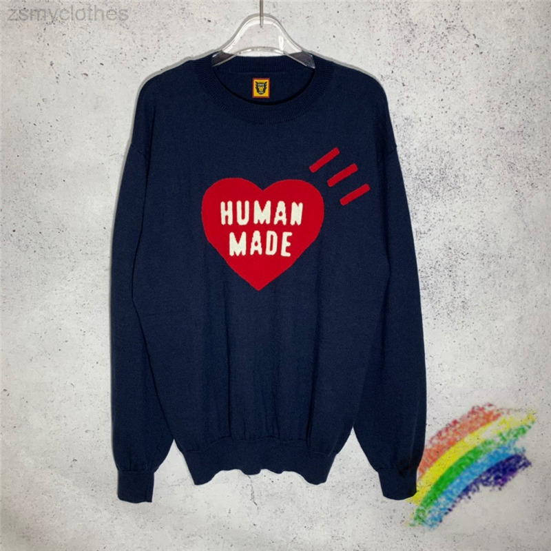 

Navy Blue Human Made Sweater Men Women High Quality Knit Sweatshirts Human Made Crewneck