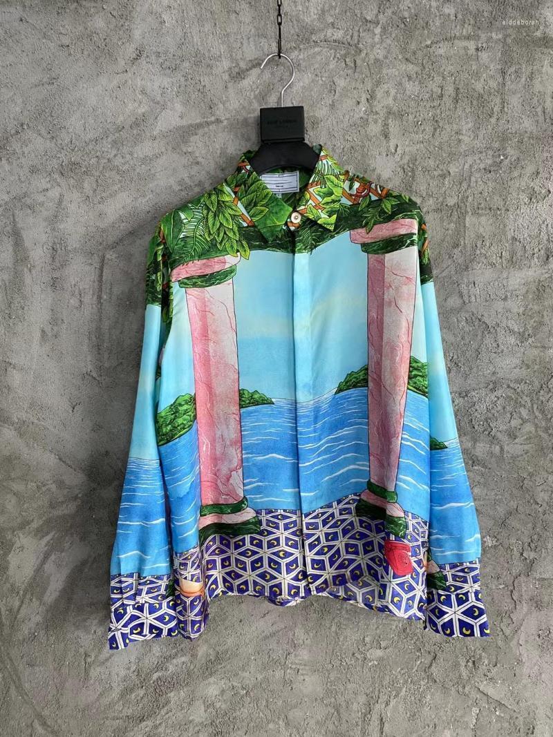 

Men' Casual Shirts Men Silk Roman Column Prints Long Sleeve ShirtMen' Eldd22, As pic