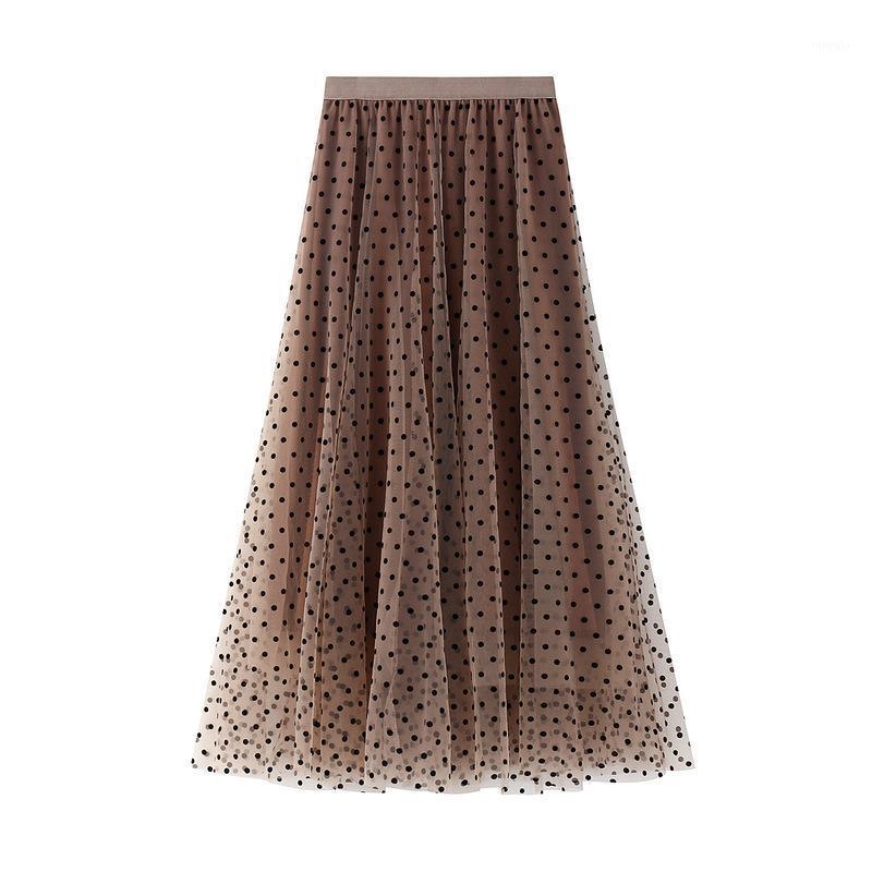 

Skirts Autumn Winter Woman Plus Size Maxi Tulle Skirt Polka Dot Saia De Tule Falda Larga Mujer Brown Gray Plain Color Faldas Aesthetic, 01
