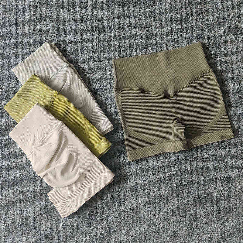 

Sexy Yoga Outfits Wareball Women Ribbed Washed Seamless Shorts High Waist Booty Workout Fitness Running Athletic Clothes 220429, Grassgreen