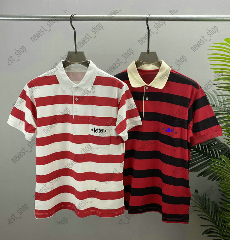 

22ss Mens designer Lapel Polo Shirts Luxury Italy star letter print tshirts Casual womens Summer Transverse stripe printing T Shirt luxury collar asian Size S-2XL, Red 2