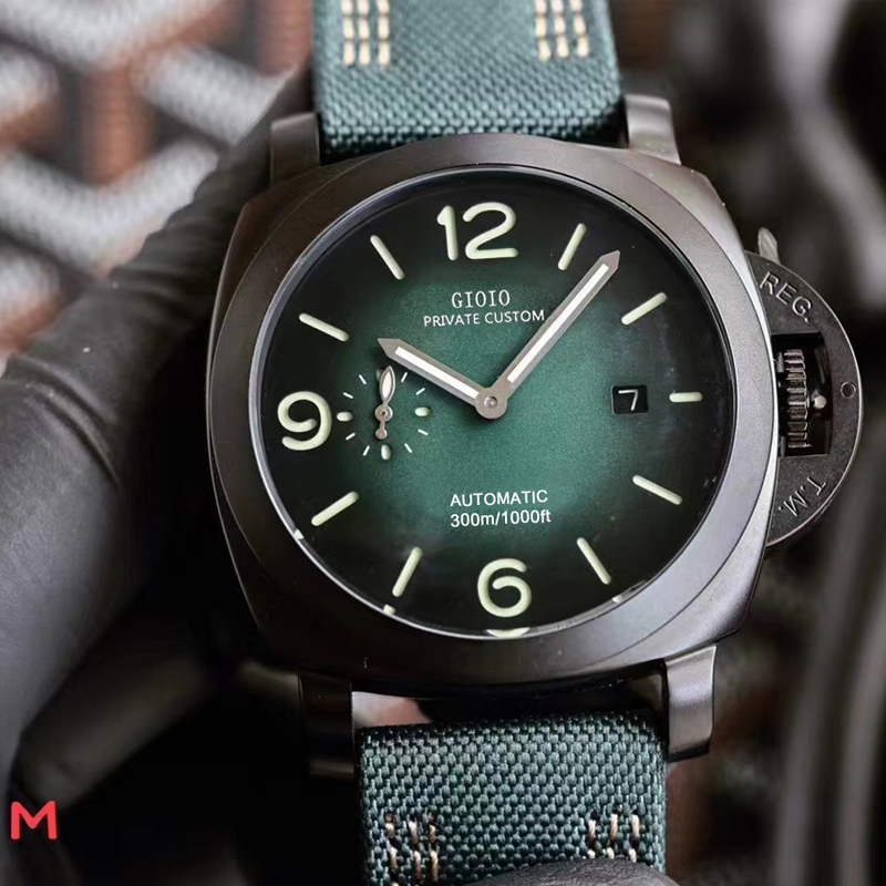 

0 0 Mens Mechanical Automatic Watch Blue Green Canvas Leather Black0 0