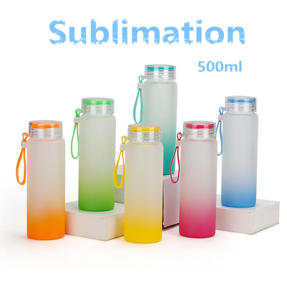 

500ml Sublimation Blank Mugs Frosted Gradient Color Drinkware Matte Glass Tumblers Water Bottle sxmy3