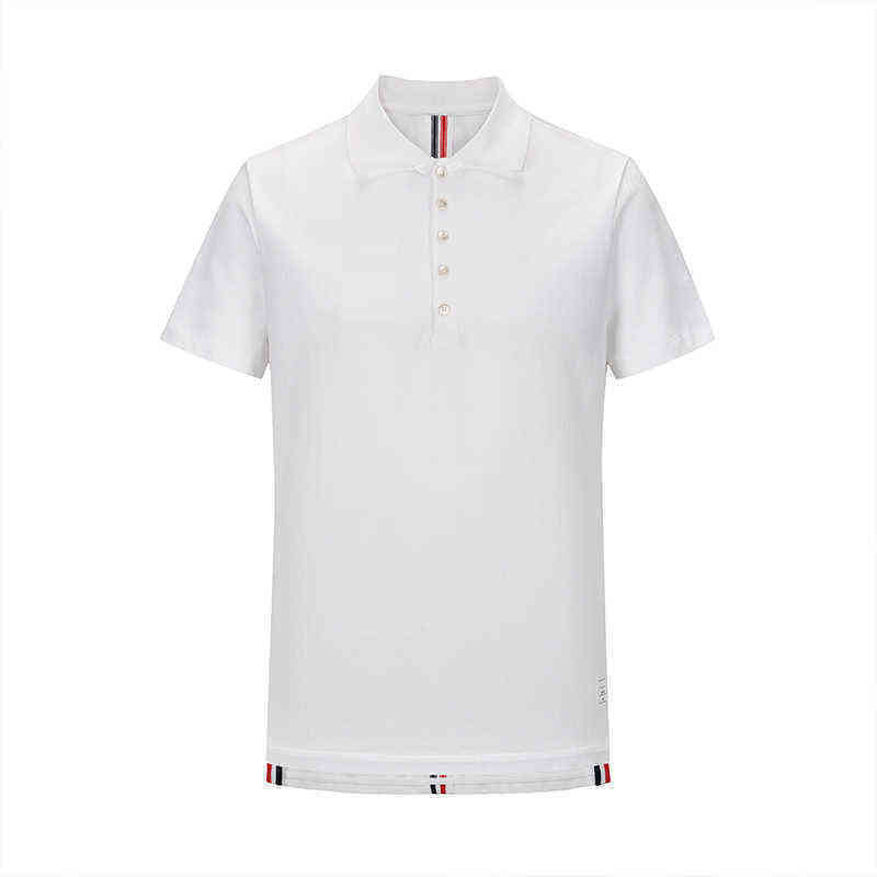 

TB THOM Men T-Shirt Classic Cotton Center Back Stripes White Blouses 2022 Summer Korean Fashion Tops Harajuku Lapel T-shirts
